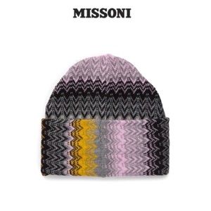 MISSONI Zig Zag Multi Colored Black Chevron Wool-Blend Beanie Hat NWT
